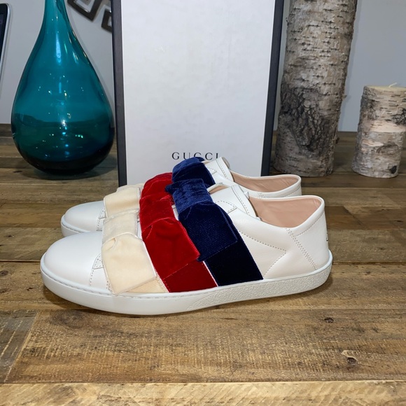Gucci Ace Leather Velvet Bow Slip-On Sneakers - Picture 7 of 13